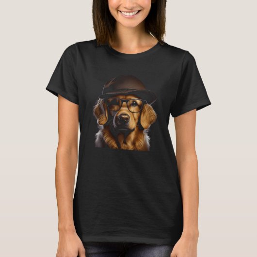 Cute Golden Retriever Dog With Hat And Glasses Gra T-Shirt (Vorderseite)