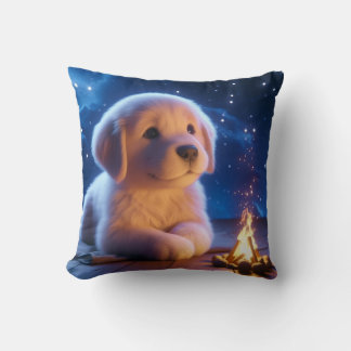 Cute Golden Retriever Puppy Under Starry Night Sky Kissen