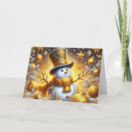 Cute Golden Snowman Holiday Christmas Feiertagskarte
