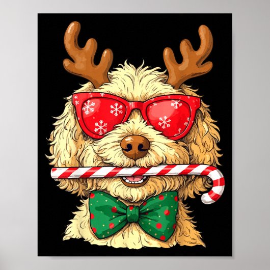 Cute Goldendoodle Dogs Christmas Lights Golden Doo Poster (Vorne)