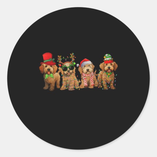 Cute Goldendoodle Dogs Christmas Lights Golden Doo Runder Aufkleber (Vorderseite)