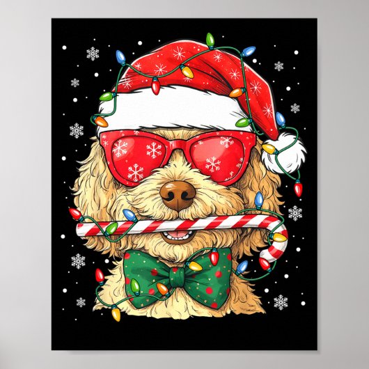 Cute Goldendoodle Santa Hat Xmas Lights Goldendood Poster (Vorne)