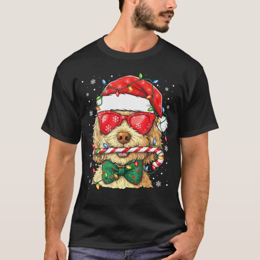 Cute Goldendoodle Santa Hat Xmas Lights Goldendood T-Shirt (Vorderseite)