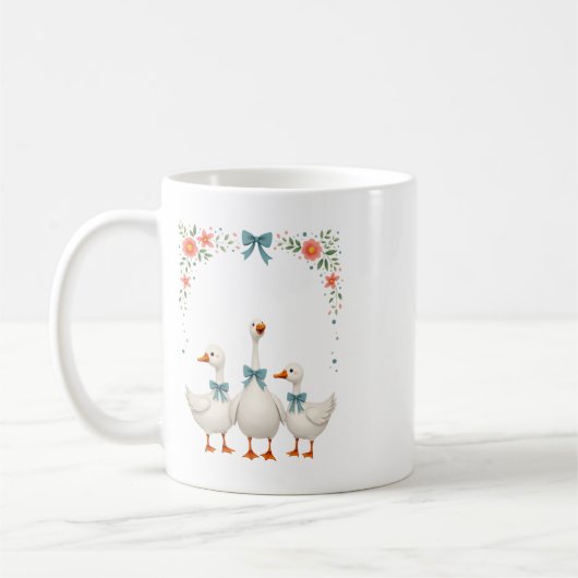 Cute Goose Family Floral Mug Kaffeetasse (Links)
