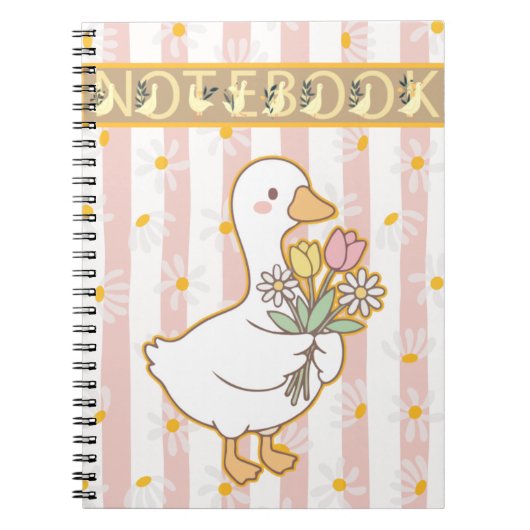 Cute Goose Floral Pink Spiral Notebook Notizblock (Vorderseite)