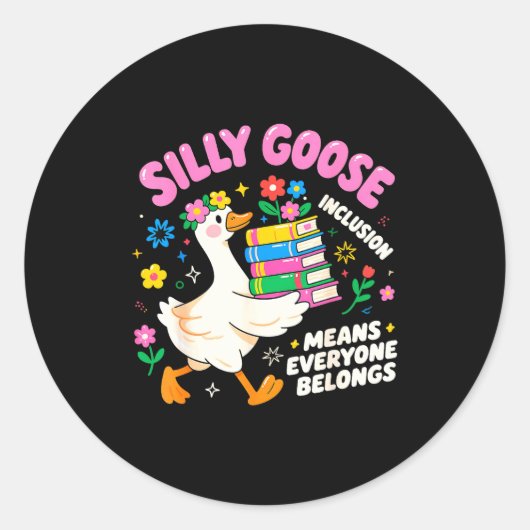 Cute Goose Inclusion Everyone Belongs Teacher Gift Runder Aufkleber (Vorderseite)
