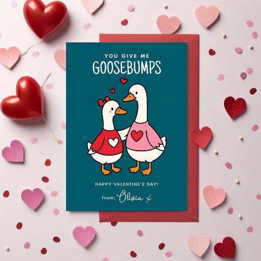 Cute Goose Kids Classroom Valentines Day Mitteilungskarte