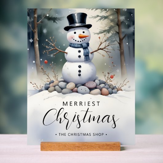 Cute Gorgeous Snowman Frosted Landscape Forest Acrylschild (Neutral)