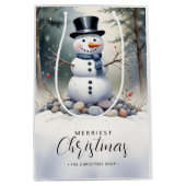Cute Gorgeous Snowman Frosted Landscape Forest Mittlere Geschenktüte (Vorderseite)
