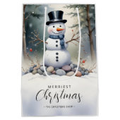 Cute Gorgeous Snowman Frosted Landscape Forest Mittlere Geschenktüte (Rückseite)
