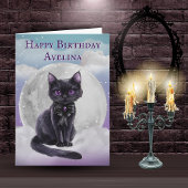 Cute Gothic Black Cat Full Moon Birthday Card Karte