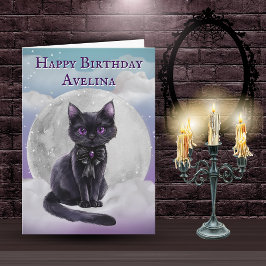 Cute Gothic Black Cat Full Moon Birthday Card Karte