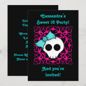 Cute gothic skull sweet 16 birthday party einladung (Vorne/Hinten)