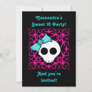 Cute gothic skull sweet 16 birthday party einladung