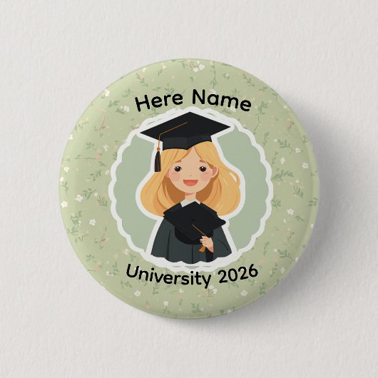 Cute Graduation Girl ,Class of 2026 Custom Name  Button (Vorderseite)