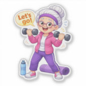 Cute Grandma Exercising Custom-Cut Vinyl Sticker (Vorderseite)