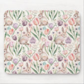 Cute Gray Bunny with Colorful Tulips Mousepad (Vorne)