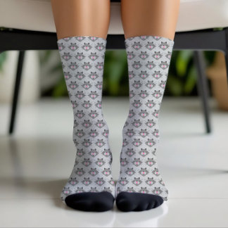 Cute Gray Cat Face Pattern Socken