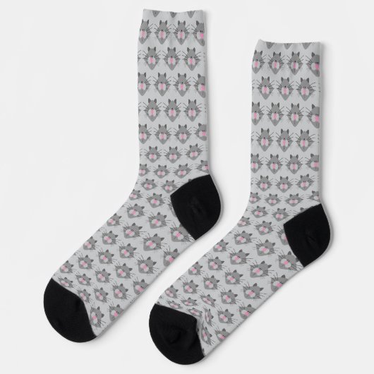 Cute Gray Cat Face Pattern Socken (Linkes Detail)