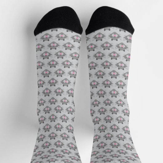 Cute Gray Cat Face Pattern Socken (Oben)