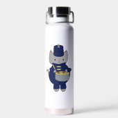Cute Gray Cat Marching Band Drummer Illustration Trinkflasche (Rückseite)