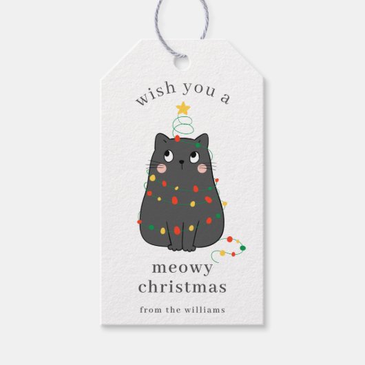 Cute Gray Cat Meowy Christmas Custom Holiday Geschenkanhänger (Vorderseite)