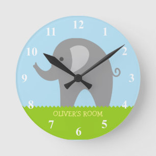 Cute gray elephant nursery wall clock for children runde wanduhr