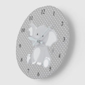 Cute Gray Elephant Polka Dots Nursery Große Wanduhr (Winkel)