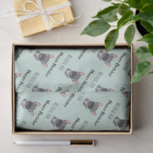 Cute gray happy birthday custom name pug dog blue