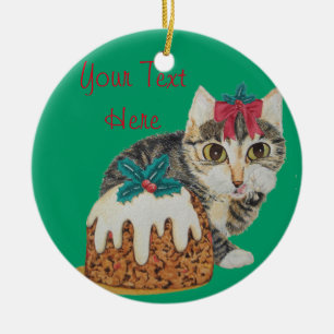 cute gray kitten with red bow tabby cat christmas keramik ornament