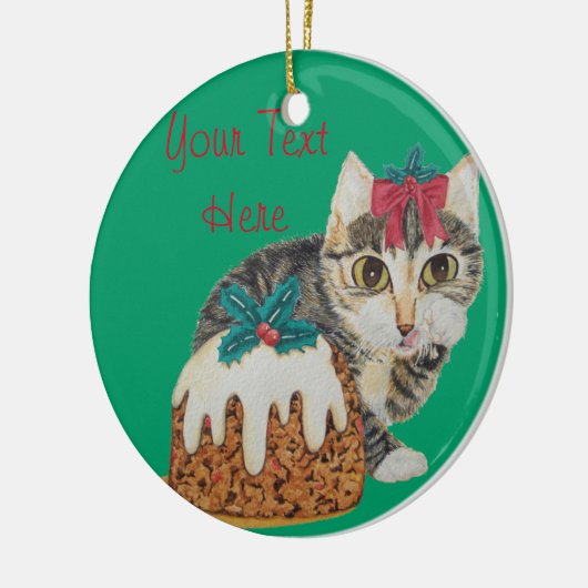 cute gray kitten with red bow tabby cat christmas keramik ornament (Links)