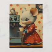 Cute Gray Mouse Makes Coffee Postkarte (Vorderseite)