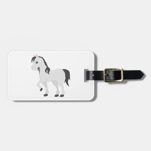 Cute Gray Pony Cartoon Whimsical Horse Gepäckanhänger (Vorderseite horizontal)