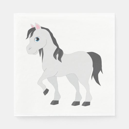 Cute Gray Pony Cartoon Whimsical Horse Serviette (Vorderseite)