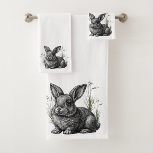 Cute Gray Rabbit Among the Grass Badhandtuch Set (Insitu)