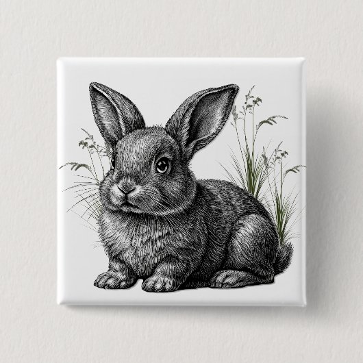 Cute Gray Rabbit Among the Grass Button (Vorderseite)