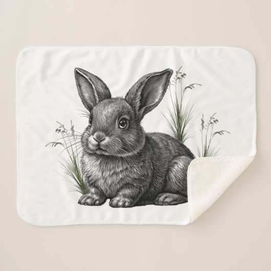 Cute Gray Rabbit Among the Grass Sherpadecke (Vorderseite (Horizontal))