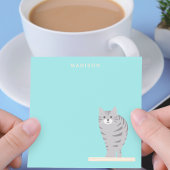Cute Gray Tabby Cat Blue Notes mit Name Post-it Klebezettel