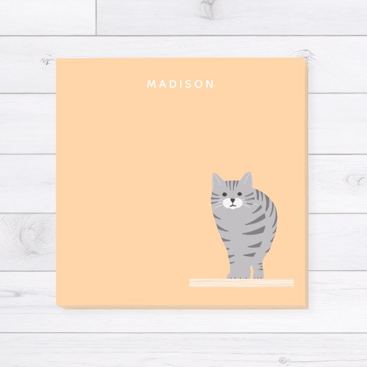 Cute Gray Tabby Cat Orange Notes mit Name Post-it Klebezettel