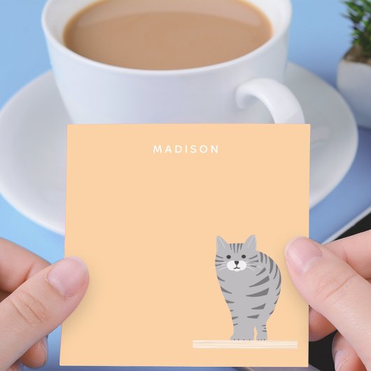 Cute Gray Tabby Cat Orange Notes mit Name Post-it Klebezettel