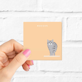 Cute Gray Tabby Cat Orange Notes mit Name Post-it Klebezettel
