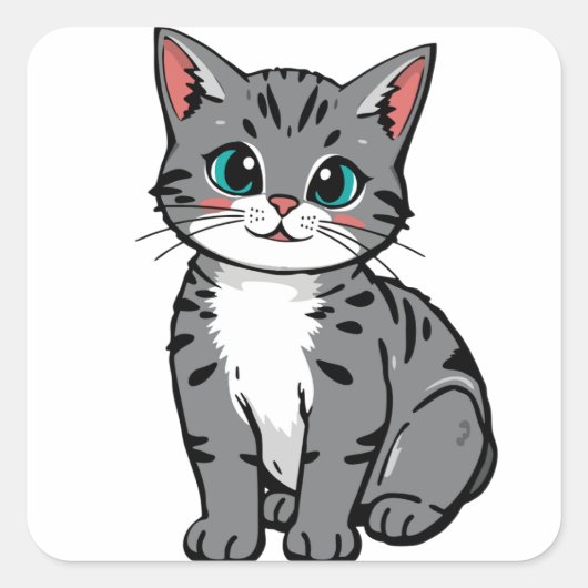 Cute Gray Tabby Cat Sticker – Adorable Cartoon Kit (Vorderseite)