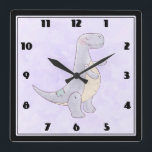 Cute Gray Tyrannosaurus Rex Dinosaur Toy Quadratische Wanduhr<br><div class="desc">A clock with a cute illustration featuring a grayish purple dinosaur.</div>