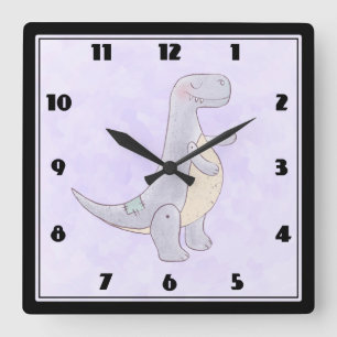 Cute Gray Tyrannosaurus Rex Dinosaur Toy Quadratische Wanduhr