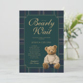 Cute Green and Blue We Can Bearly Wait Baby Shower Einladung (Stehend Vorderseite)