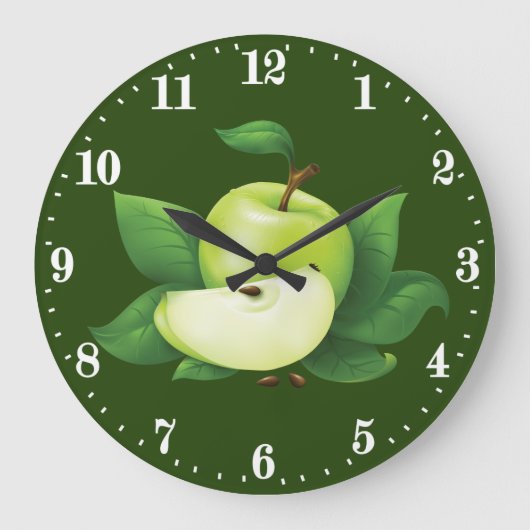 Cute green apple lover kitchen decor große wanduhr (Vorderseite)