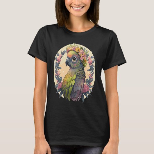Cute Green Cheek Conure Parrot Bird Flower Crown P T-Shirt (Vorderseite)