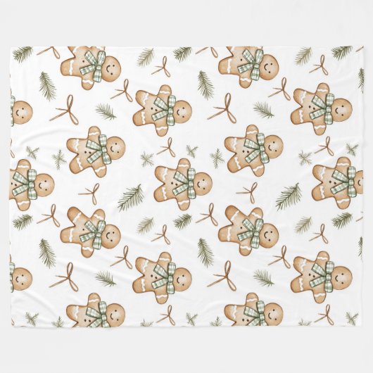 Cute Green Cream Gingerbread Cookies Christmas Fleecedecke (Vorderseite (Horizontal))