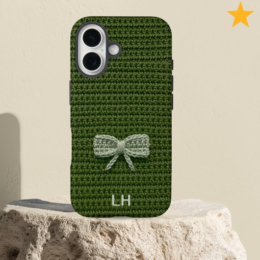 Cute Green Crochet Bow Yarn Custom Name Case-Mate iPhone Hülle