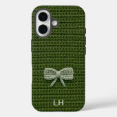 Cute Green Crochet Bow Yarn Custom Name Case-Mate iPhone Hülle (Rückseite)